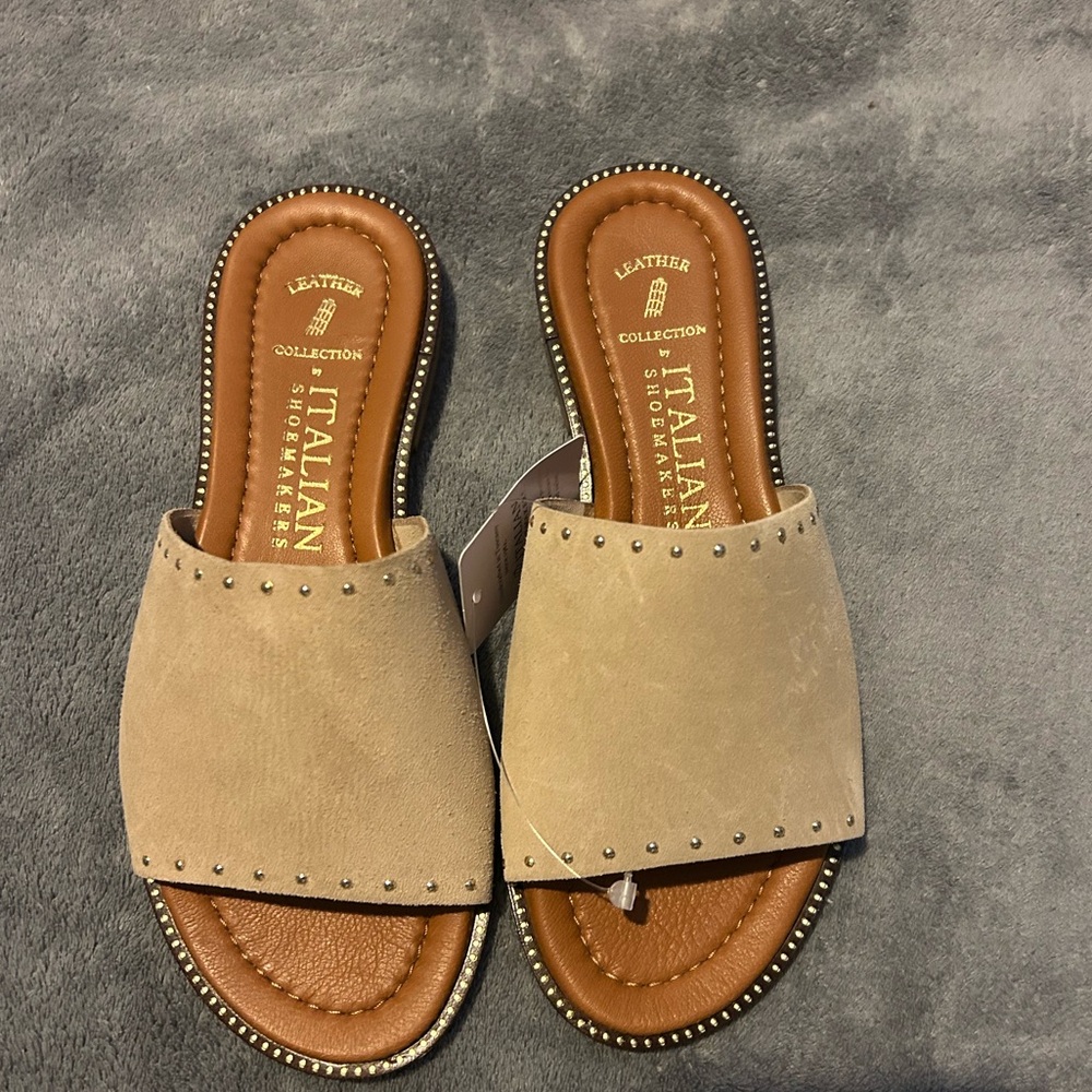Italian Shoemakers Beige Studded Slide Sandals
